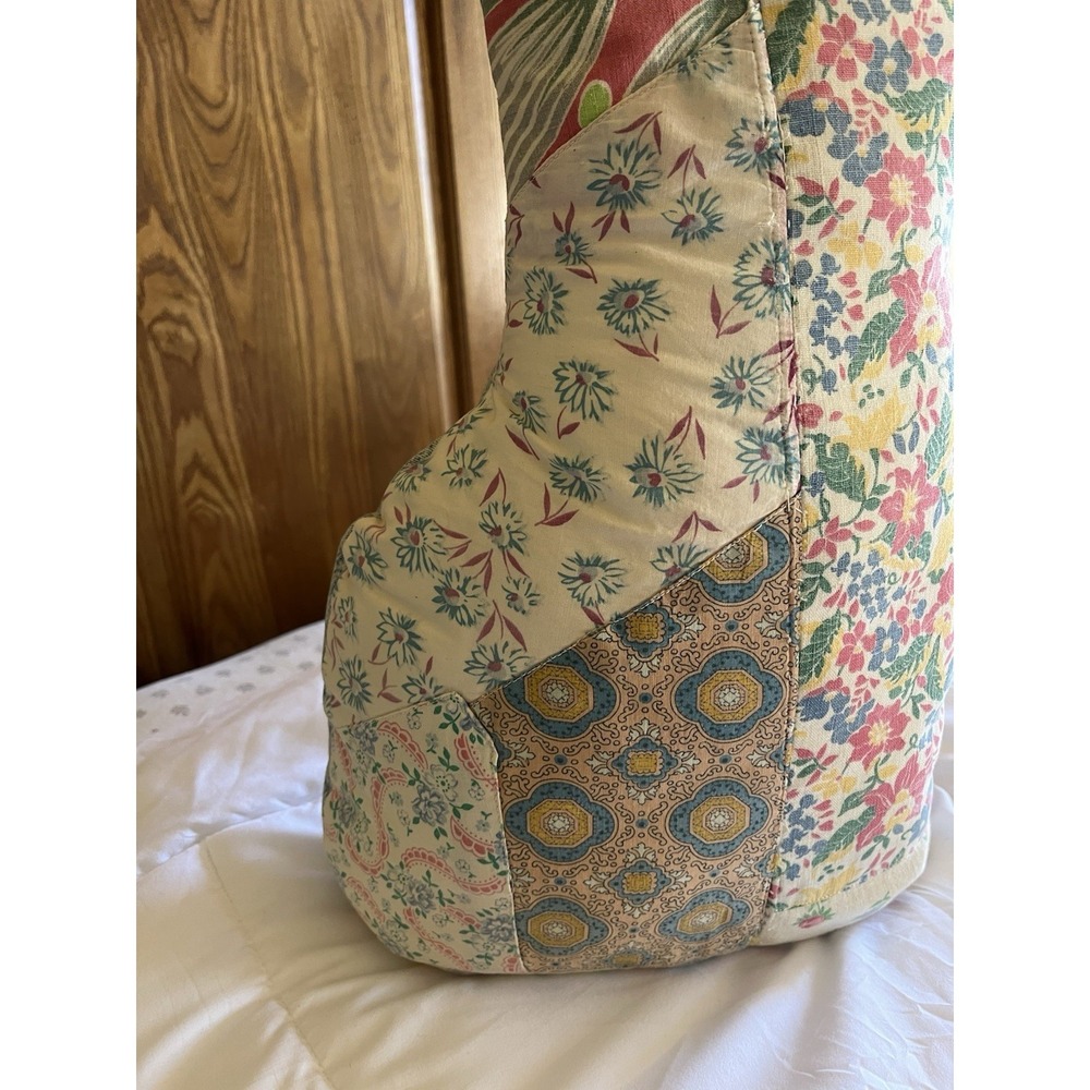 Vintage Quilt Cutter Cat Stuffed Animal Pillow Quilted Scrap Fabrics Cottagecore - Picture 5 of 16